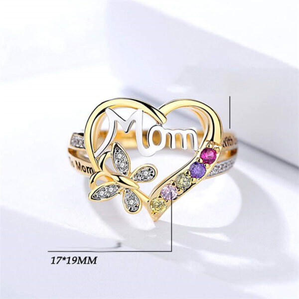 Mother's Day Gift Hollow Heart English Letter Love Mom Rhinestone Butterfly Finger Ring Jewelry Gift - Image 5