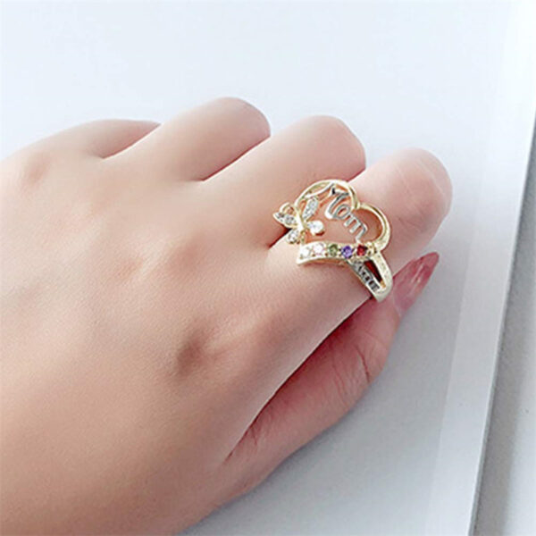 Mother's Day Gift Hollow Heart English Letter Love Mom Rhinestone Butterfly Finger Ring Jewelry Gift - Image 3