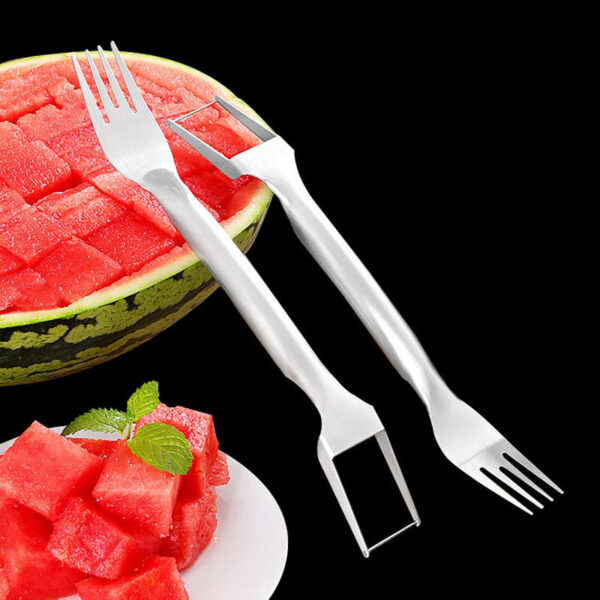 2 In 1 Watermelon Fork Slicer Multi-purpose Stainless Steel Watermelon Slicer Cutter Kitchen Fruit Cutting Fork Fruit Divider Kitchen Gadgets - Image 2