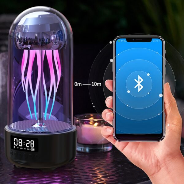 Creative 3in1 Colorful Jellyfish Lamp With Clock Luminous Portable Stereo Breathing Light Smart Decoration Bluetooth-compatible Speaker - Image 2