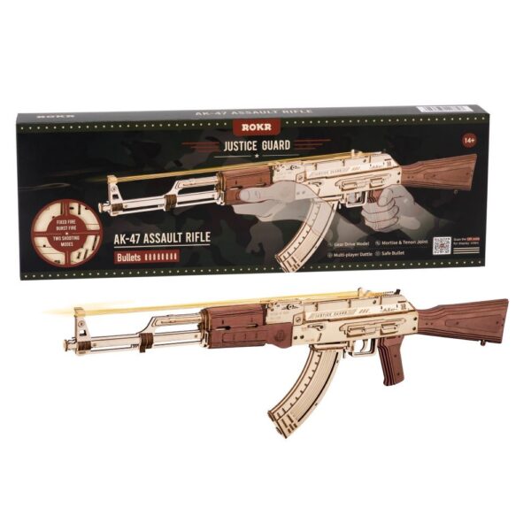 Robotime Rokr Automatic Rifle AK-47 3D Wooden Assembly Gun Double Firing Modes Funny DIY Toys For Kids Adults Justice Guar LQ901 - Image 4