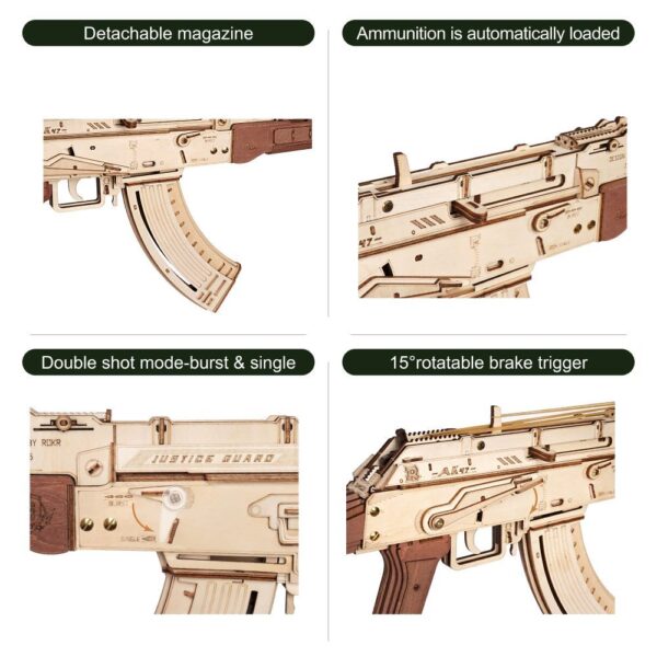 Robotime Rokr Automatic Rifle AK-47 3D Wooden Assembly Gun Double Firing Modes Funny DIY Toys For Kids Adults Justice Guar LQ901 - Image 7