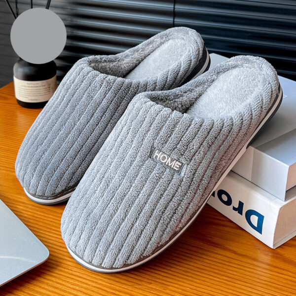 Solid Color Simple Cotton Slippers Winter Non-slip Home Warm Plush Slippers Household Indoor Couple Women's House Shoes - Image 3