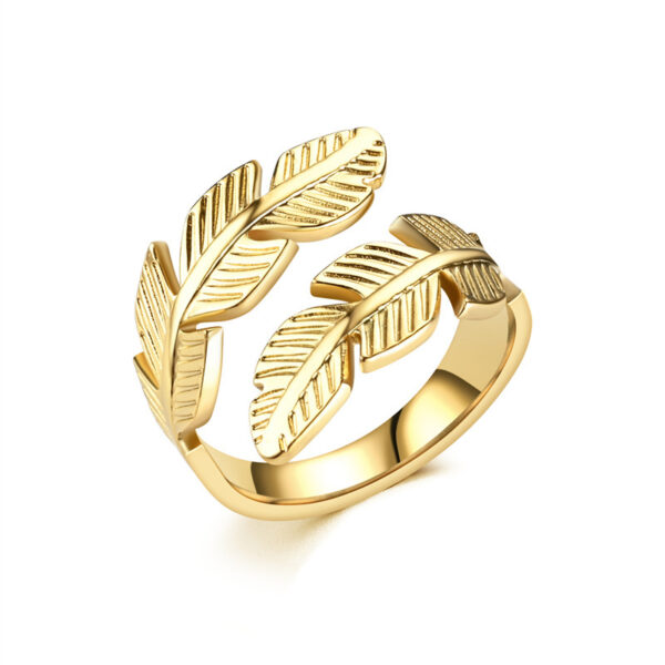 Feather Ring Open Titanium Steel Ring Gold And Silver Color Opening Rings Creative Simple Feather Handmade Party Jewelry Gifts - Image 3