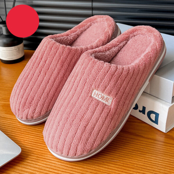 Solid Color Simple Cotton Slippers Winter Non-slip Home Warm Plush Slippers Household Indoor Couple Women's House Shoes - Image 4