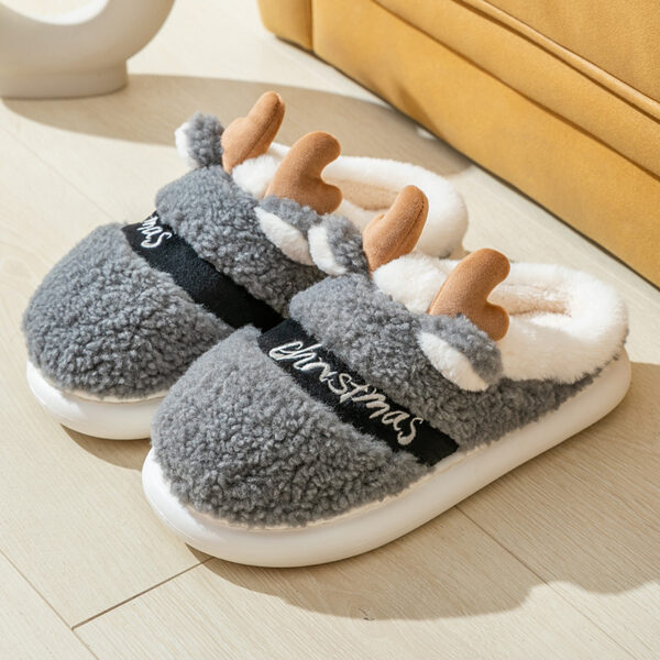 Christmas Shoes Winter Home Slippers Elk Soft Cozy Bedroom Slipper Slip On House Shoes - Image 2