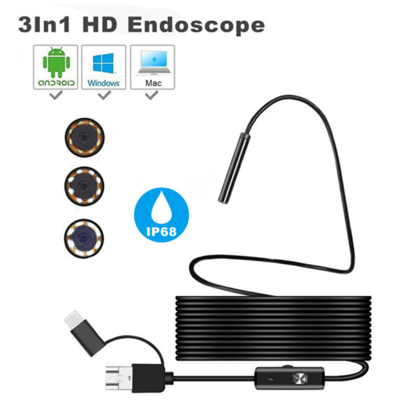 Endoscope 3 In 1 USB Micro USB Type-C Borescope Inspection Camera Waterproof For Smartphone With OTG And UVC PC - Image 2