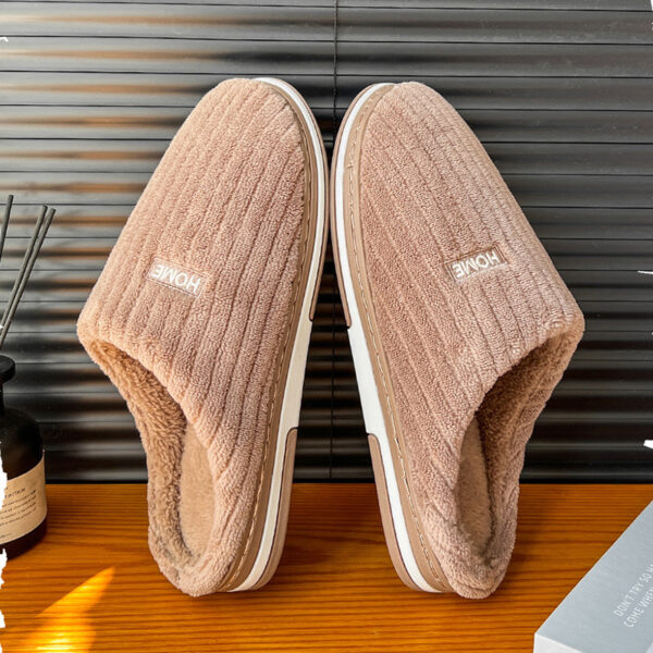 Solid Color Simple Cotton Slippers Winter Non-slip Home Warm Plush Slippers Household Indoor Couple Women's House Shoes - Image 9