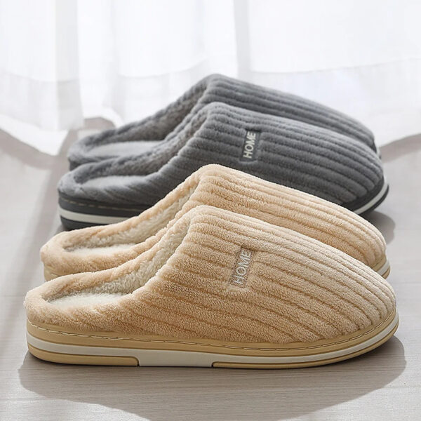 Solid Color Simple Cotton Slippers Winter Non-slip Home Warm Plush Slippers Household Indoor Couple Women's House Shoes - Image 5