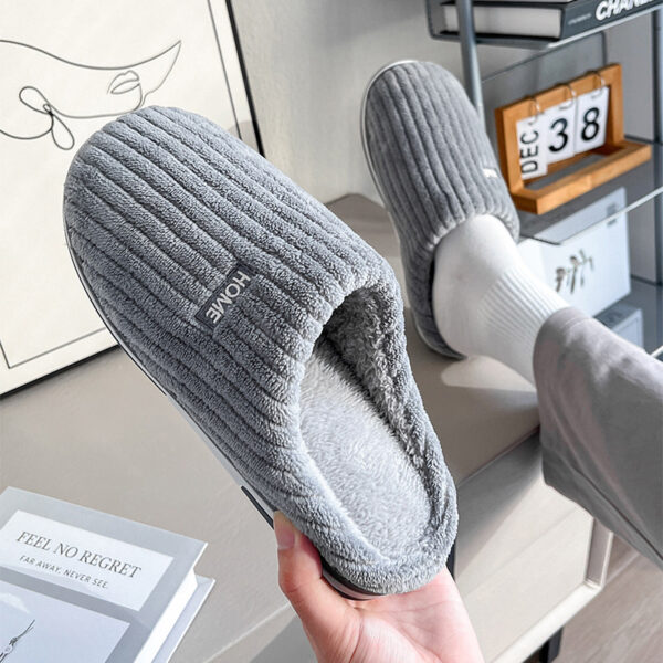 Solid Color Simple Cotton Slippers Winter Non-slip Home Warm Plush Slippers Household Indoor Couple Women's House Shoes - Image 2