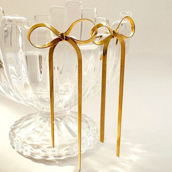 Stainless Steel Jewelry Wholesale Non-tarnish Herringbone Bow Earrings Hypoallergenic 18k Gold Plated Ribbon Bow Bowknot Earring - Image 6