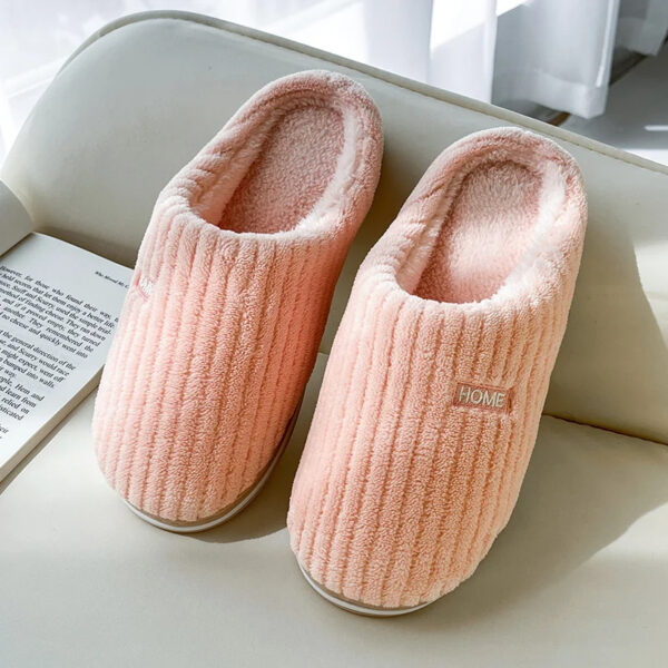 Solid Color Simple Cotton Slippers Winter Non-slip Home Warm Plush Slippers Household Indoor Couple Women's House Shoes - Image 7