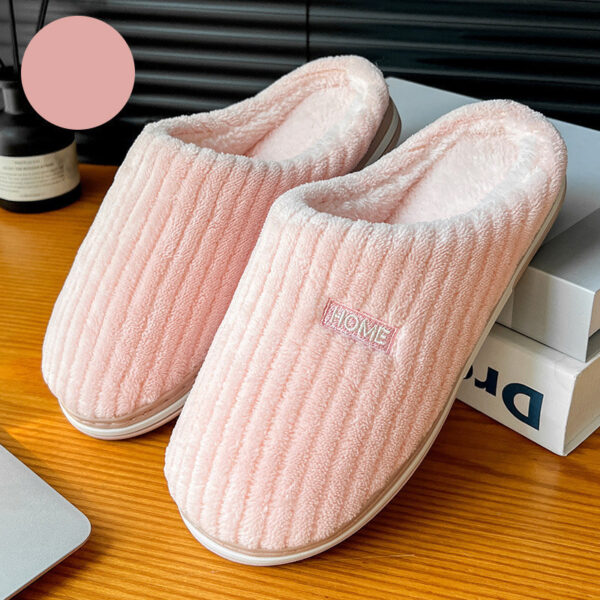 Solid Color Simple Cotton Slippers Winter Non-slip Home Warm Plush Slippers Household Indoor Couple Women's House Shoes - Image 8