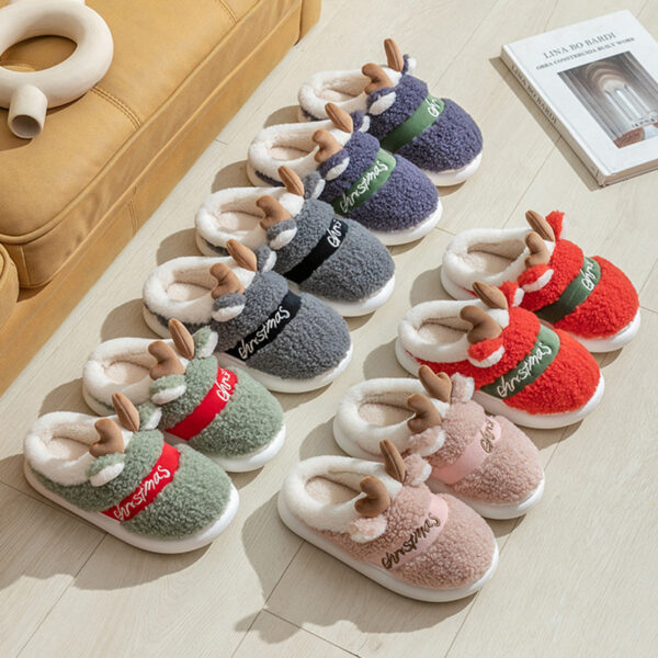 Christmas Shoes Winter Home Slippers Elk Soft Cozy Bedroom Slipper Slip On House Shoes - Image 3