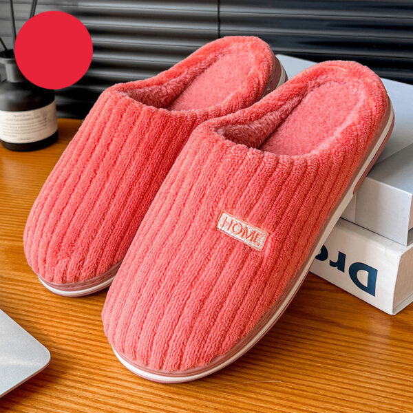 Solid Color Simple Cotton Slippers Winter Non-slip Home Warm Plush Slippers Household Indoor Couple Women's House Shoes - Image 6